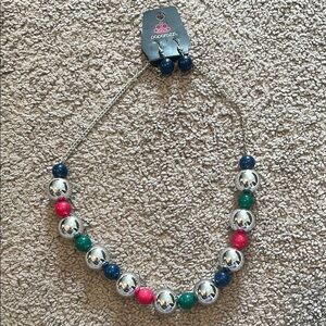 Paparazzi Silver and Blue Beaded Earrings & Necklace Set NWT